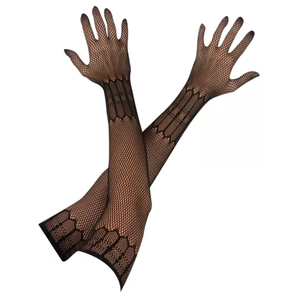 Cottelli Collection - Lange Netz-Handschuhe mit Muster - Schwarz (S-L)