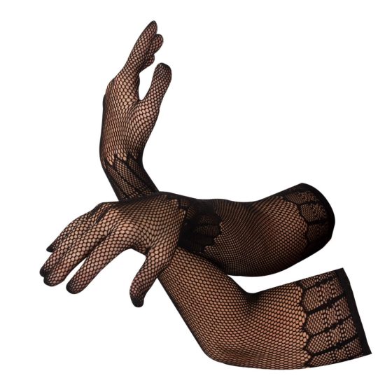 Cottelli Collection - lange, gemusterte Netz-Handschuhe - schwarz (S-L)