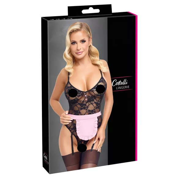 Cottelli - Transparente Dienstmädchenkostüm (schwarz-pink) - M