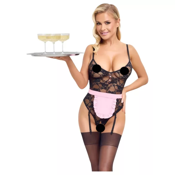 Cottelli - Transparente Dienstmädchenkostüm (schwarz-pink) - L