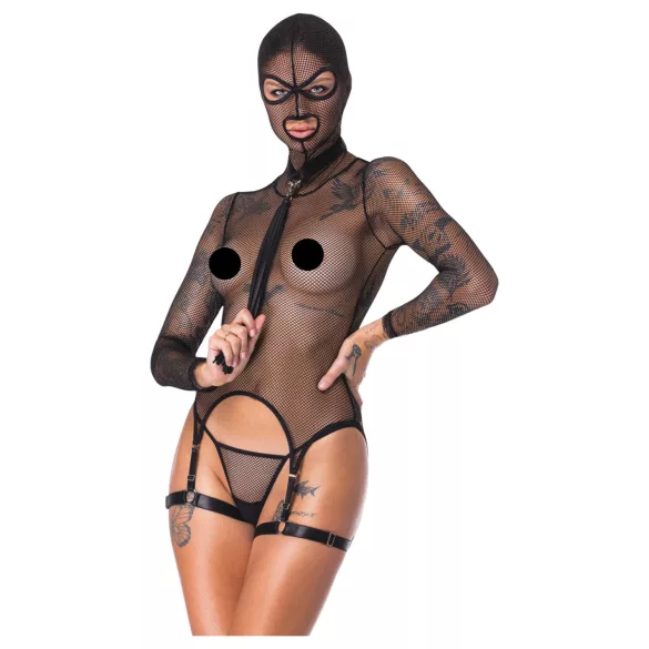 Bad Kitty - BDSM Transparentes Netz-Set mit Peitsche (Schwarz) - M
