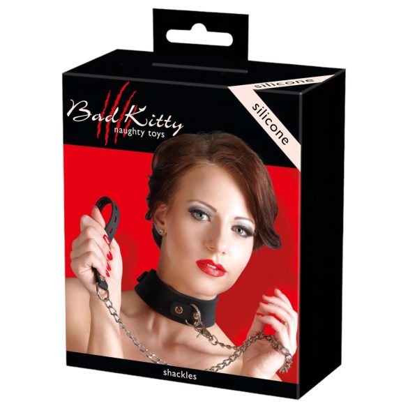 Bad Kitty - Silikon Halsband & Leine (schwarz)