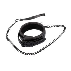 Bad Kitty - Edelstein-Halsband mit Leine (schwarz)