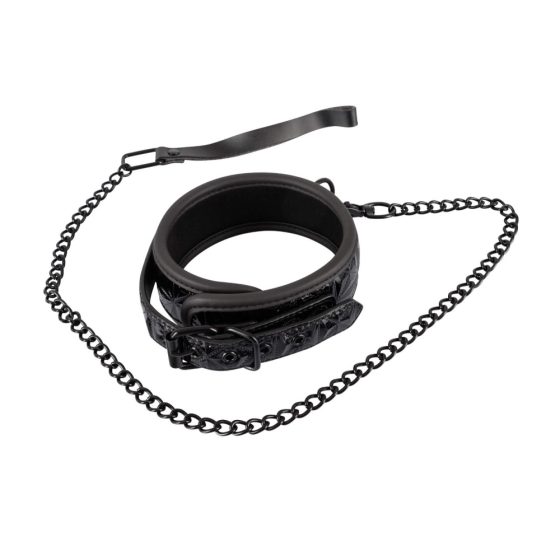 Bad Kitty - Edelsteinmuster Halsband mit Leine (schwarz)