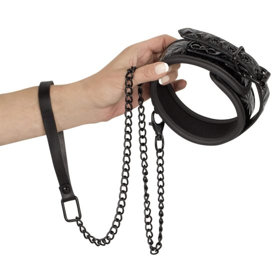 Bad Kitty - Edelsteinmuster Halsband mit Leine (schwarz)