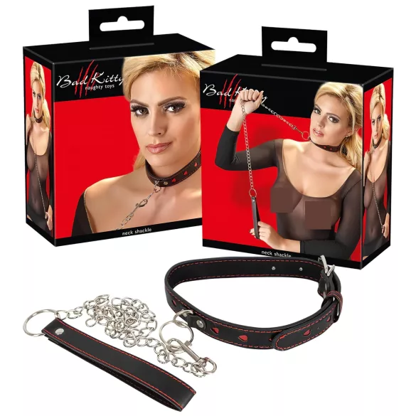 Bad Kitty - Herz Halsband & Metall-Leine (Schwarz)