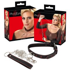 Bad Kitty - Herz-Halsband mit Metall-Leine (schwarz-rot)