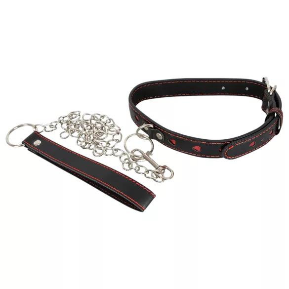 Bad Kitty - Herz Halsband & Metall-Leine (Schwarz)