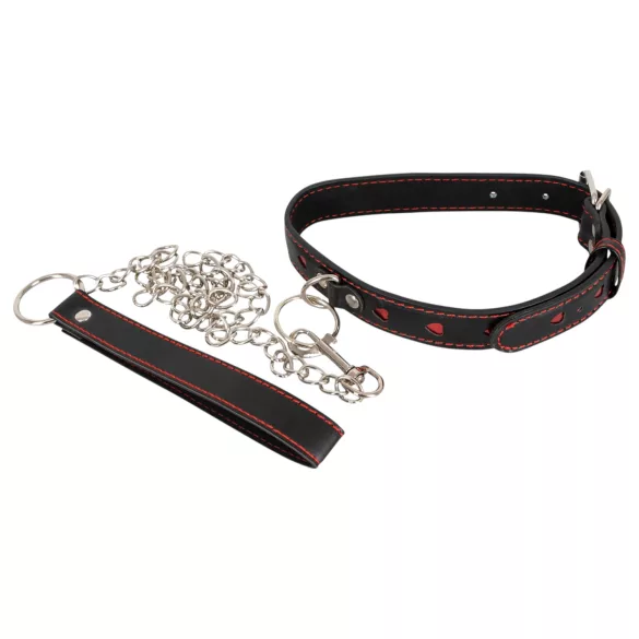 Bad Kitty - Herz Halsband & Metall-Leine (Schwarz)