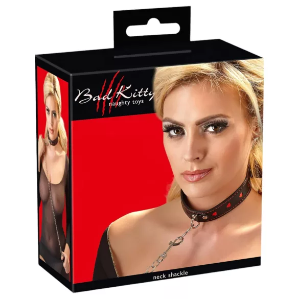 Bad Kitty - Herz Halsband & Metall-Leine (Schwarz)