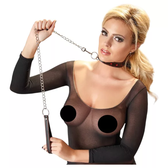 Bad Kitty - Herz Halsband & Metall-Leine (Schwarz)