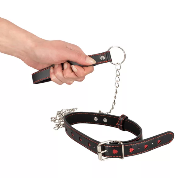 Bad Kitty - Herz Halsband & Metall-Leine (Schwarz)