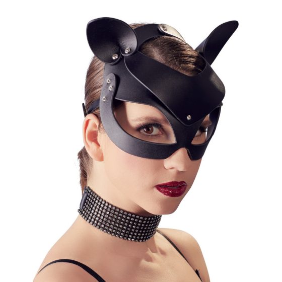 Bad Kitty - Kunstleder, Strass-Katzenmaske - schwarz (S-L)