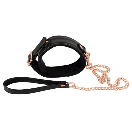 Bad Kitty - Halsband mit Metall-Leine (schwarz-roségold)