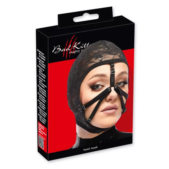 Bad Kitty - Spitzenkopfmaske mit Riemen (Schwarz)