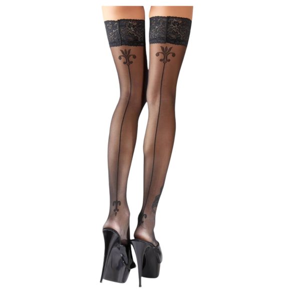 Cottelli - Lilienmuster, gestreifte halterlose Strümpfe (schwarz) - 3
