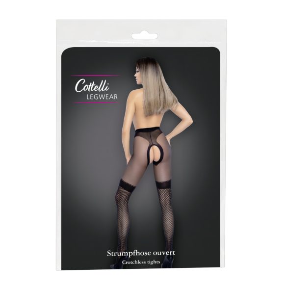 Cottelli - Offene Strümpfe mit Netzdetails (schwarz) - 3