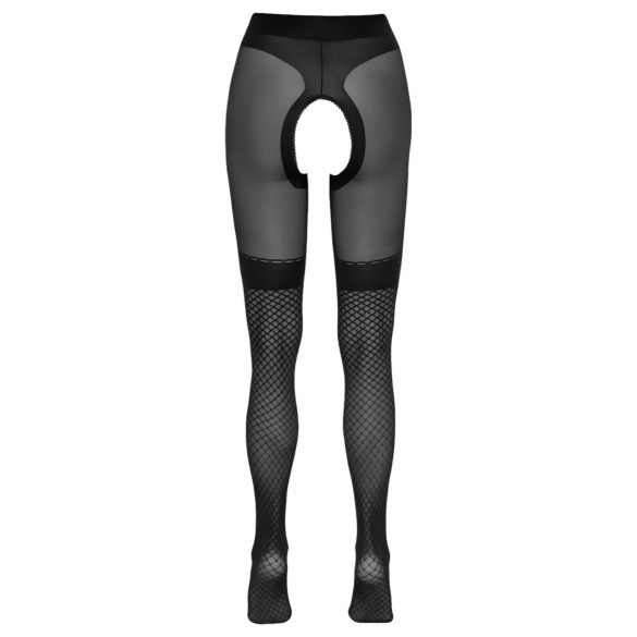 Cottelli - offene Strümpfe mit Netzbesatz (schwarz) - 3
