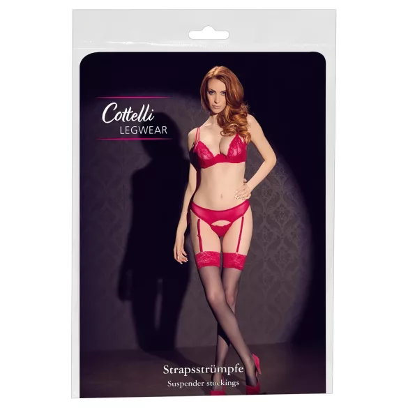 Cottelli - Strapsstrümpfe rot Spitze (schwarz) - 4