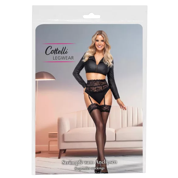 Cottelli - Seidige Halterlose Strümpfe (Schwarz) - M
