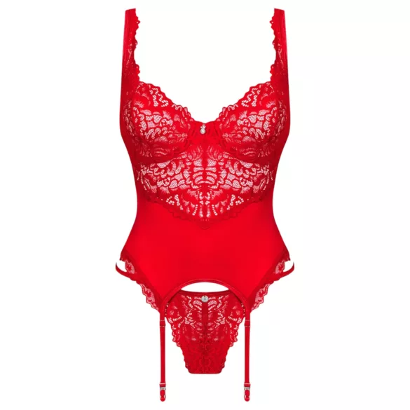 Obsessive Amor Cherris - Strapsen-Spitzen-Set (Rot)