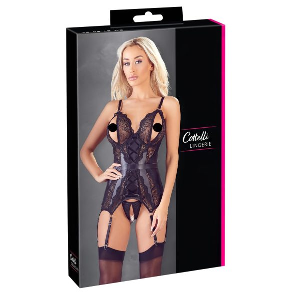 Cottelli - Spitzen-Top mit offenem Design und Tanga (schwarz) - M