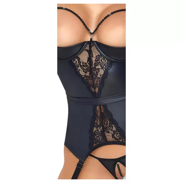 Abierta Fina - Hebe-Top mit Strumpfhalter (schwarz) - M