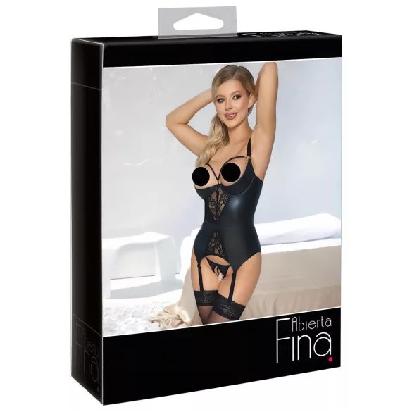 Abierta Fina - Hebe-Top mit Strumpfhalter (schwarz) - M