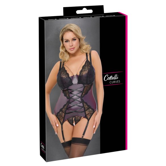 Cottelli Curves - Spitzen-BH-Set mit Schnürung (Lila) - 90D/XL