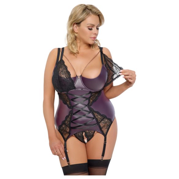 Cottelli Curves - Spitzen-BH-Set mit Schnürung (Lila) - 90D/XL