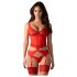 Obsessive Cupide Desir - durchsichtiges Spitzen-Set (rot) - L/XL