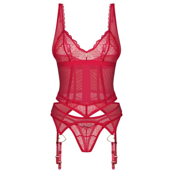 Obsessive Cupide Desir - Transparenter Spitzen-Set (Rot) - L/XL