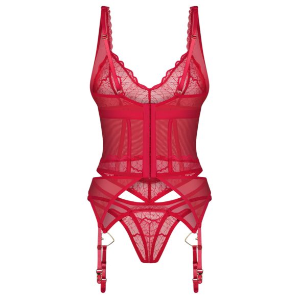 Obsessive Cupide Desir - Transparenter Spitzen-Set (Rot) - L/XL