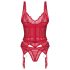 Obsessive Cupide Desir - durchsichtiges Spitzen-Set (rot) - L/XL