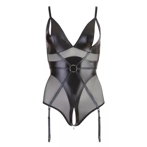 Cottelli Bondage - glänzender Body mit Handschellen (schwarz) - XL