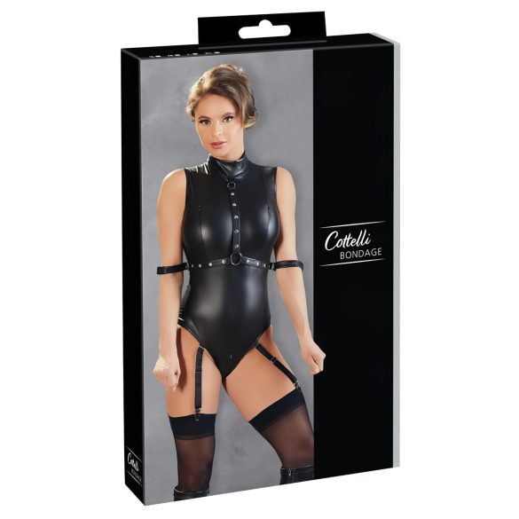 Cottelli Bondage - Glänzender Body ohne Ärmel & Fesseln (schwarz)