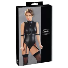   Cottelli Bondage - Ärmeloser, glänzender Body & Armfessel (Schwarz) - M