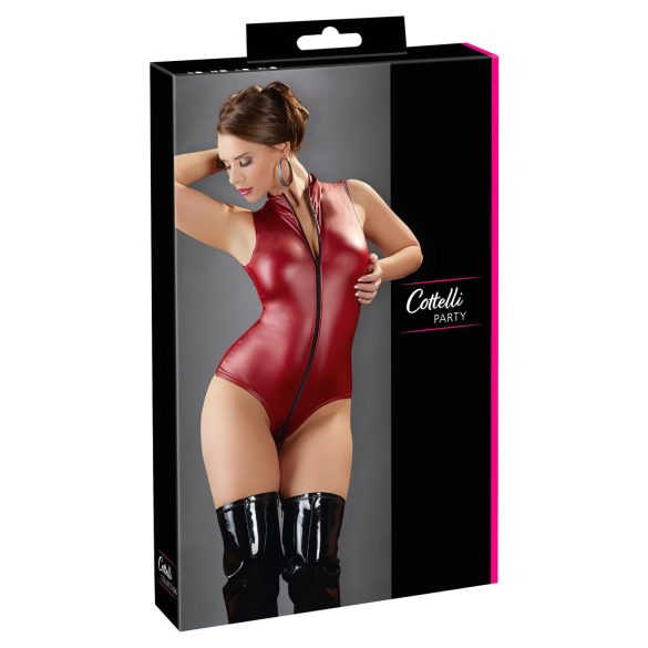 Cottelli Party - Glänzender Reißverschluss-Body, ärmellos (Rot)