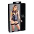 Cottelli Bondage - Glänzender Body mit offenen Cups & Handfesseln (Schwarz) - L