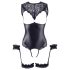 Cottelli Bondage - Glänzender Body mit offenen Cups & Handfesseln (Schwarz) - L