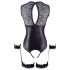 Cottelli Bondage - Glänzender Body mit offenen Cups & Handfesseln (Schwarz) - L
