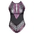 Cottelli Plus Size - Blumen-Body (schwarz-lila) - 3XL