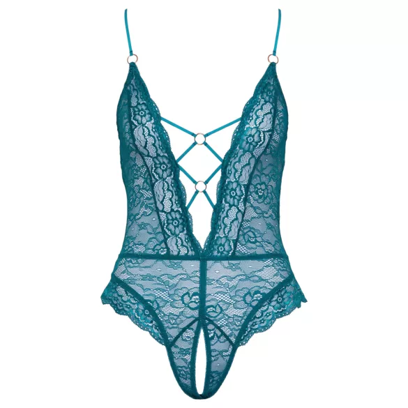 Cottelli - Schnür-Body aus Spitze, offen (grün)