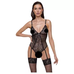   Cottelli - Strumpfhalter, Spitzen-Body mit offenem Design (schwarz) - M