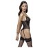 Cottelli - Strumpfhalter, Spitzen-Body mit offenem Design (schwarz) - M