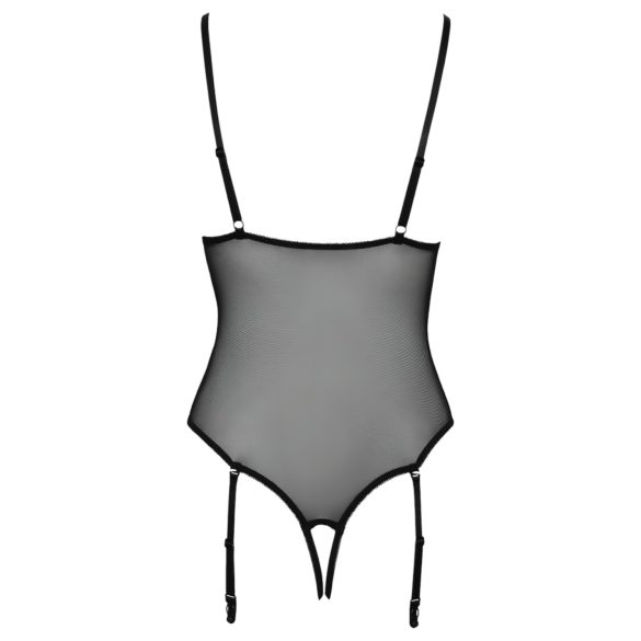 Cottelli - Strumpfhalter, Spitzen-Body mit offenem Design (schwarz) - M