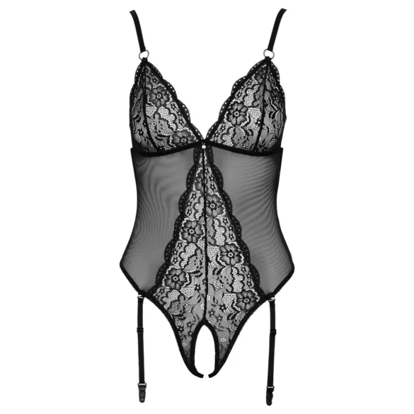 Cottelli - Strumpfhalter, Spitzen-Body mit offenem Design (schwarz) - XL