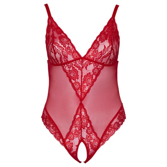 Cottelli Curves - Transparenter Spitzen-Body (Rot) - 3XL