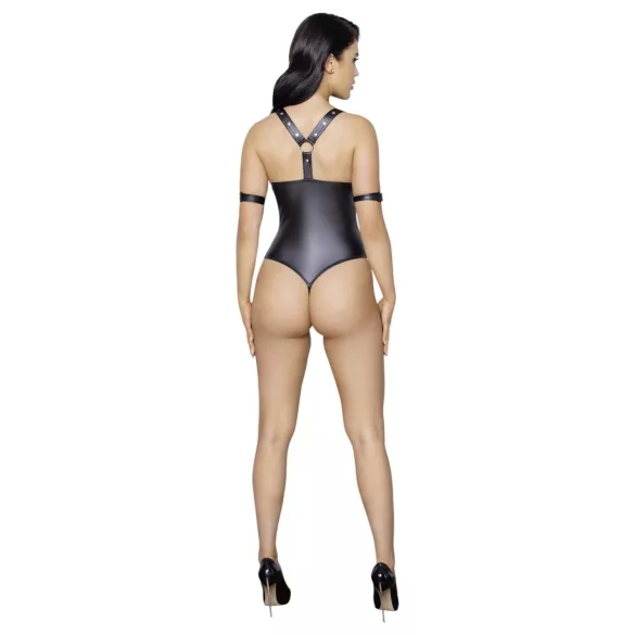 Cottelli Bondage - Glänzender, offener Body mit Ringen (schwarz) - XL