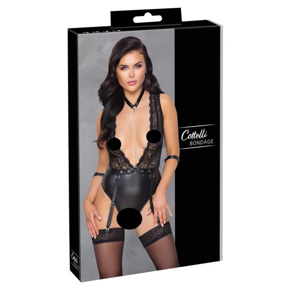 Cottelli Bondage - Spitzen-Body mit Halsband (Schwarz) - XL